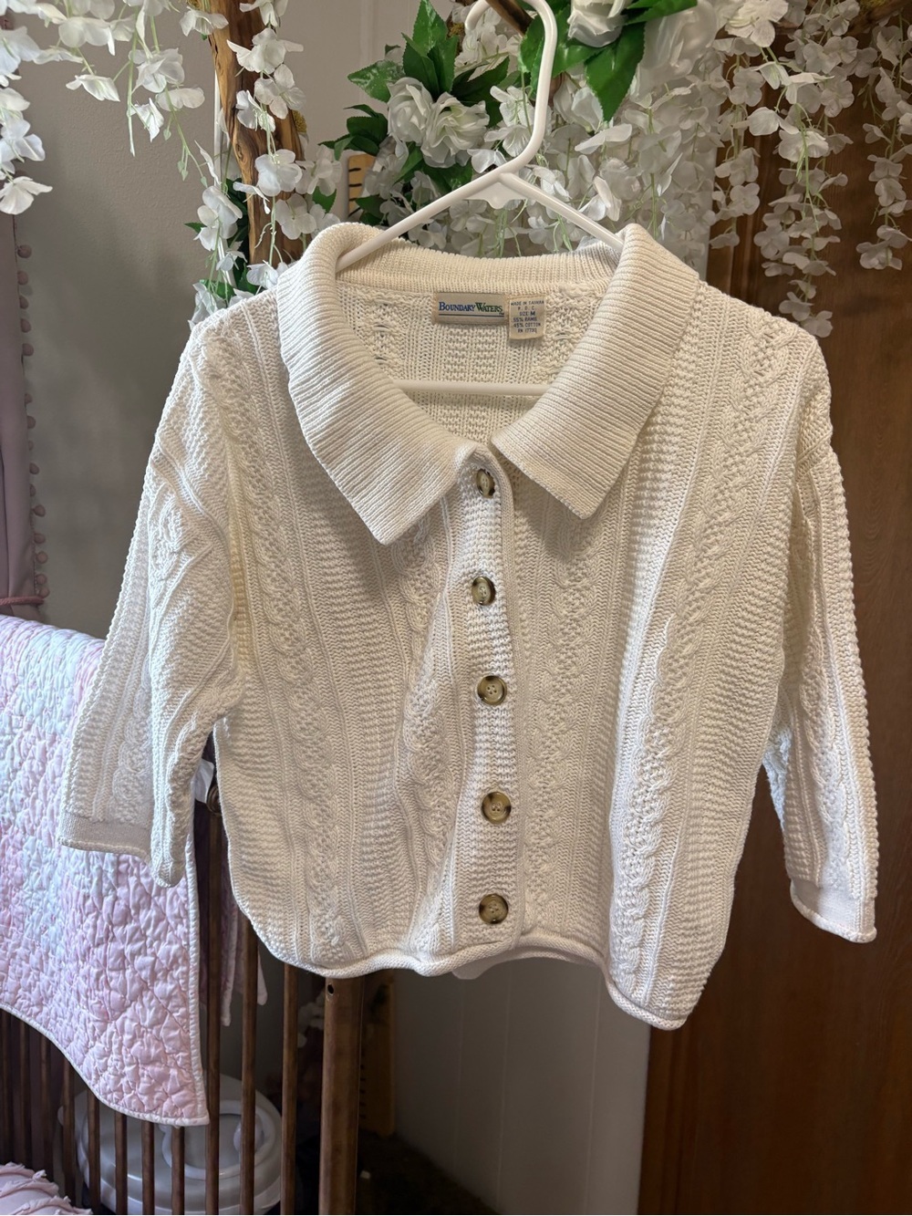 Vintage Boundary Waters Cream Cable Knit Button Cardigan